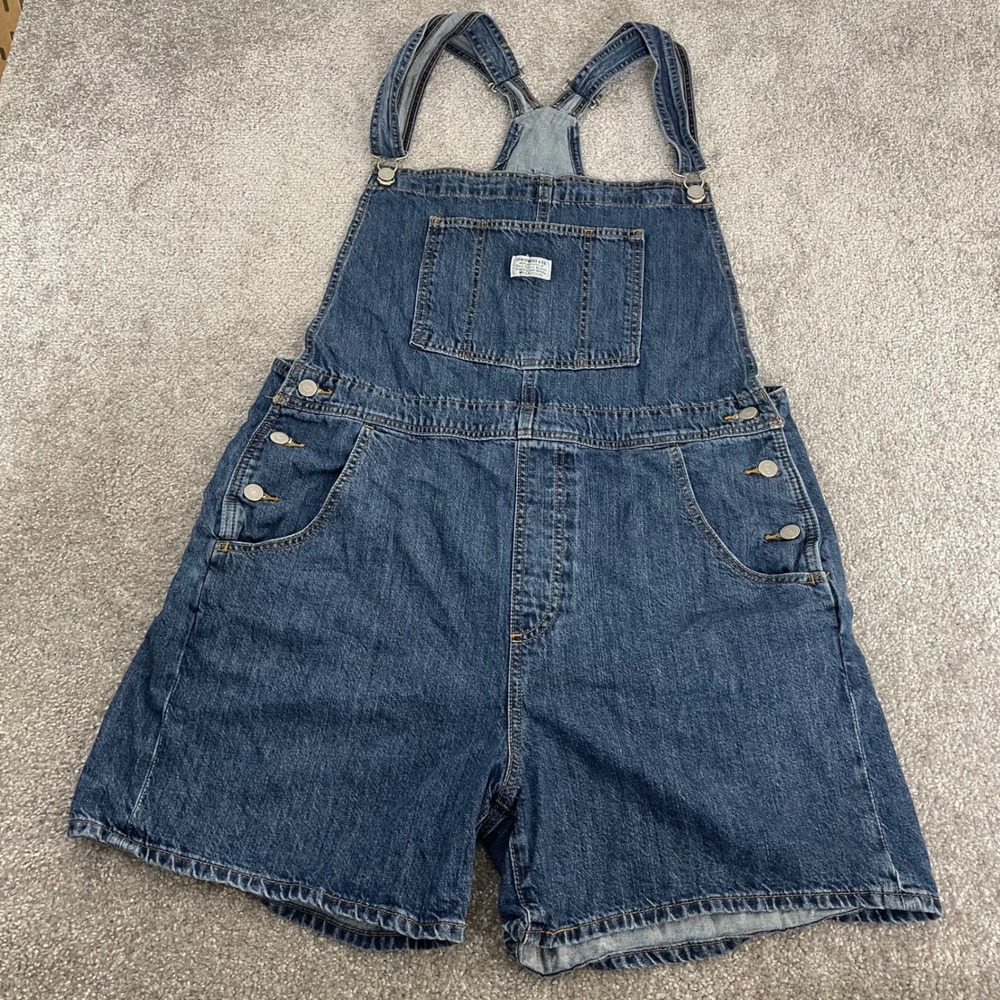 Levis Denim Shortalls Overalls Womens Extra Large Medium Wash Blue Cotton